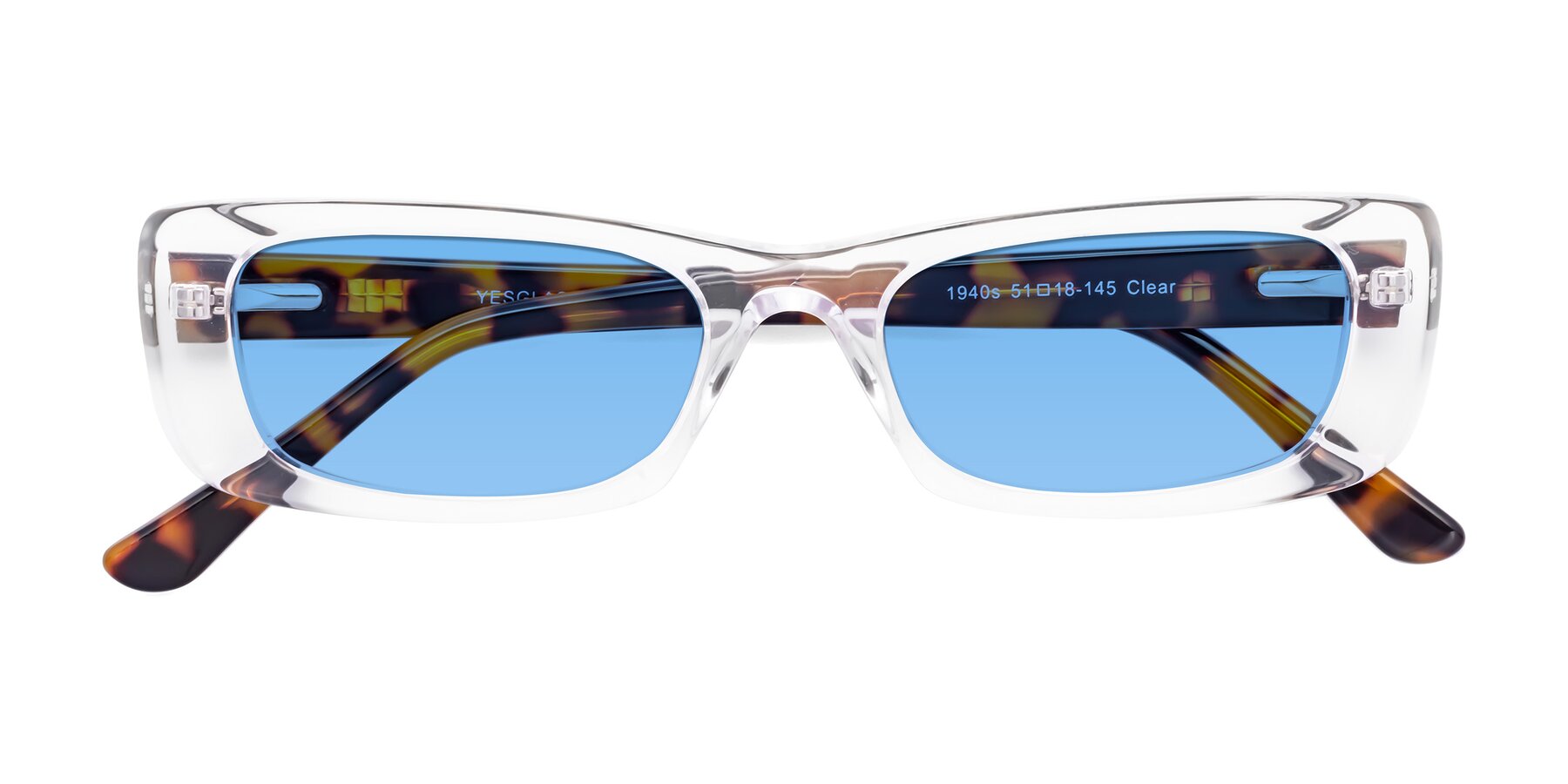 Folded Front of 1940s in Clear with Medium Blue Tinted Lenses