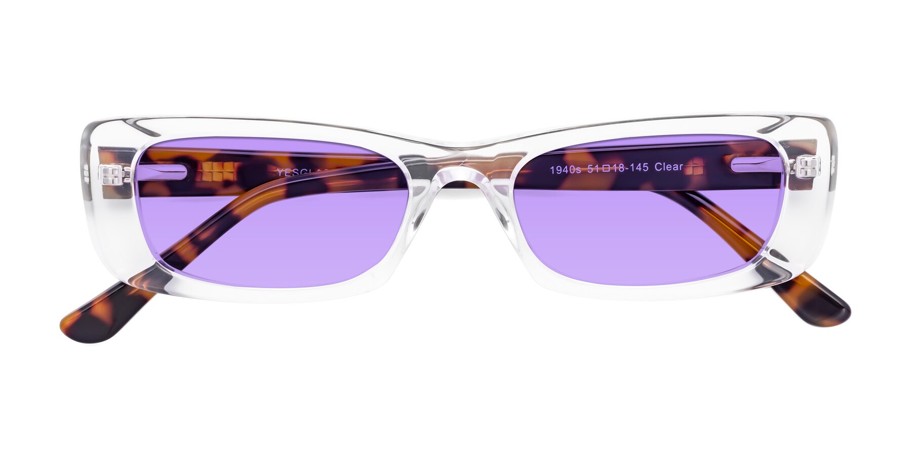 Folded Front of 1940s in Clear with Medium Purple Tinted Lenses