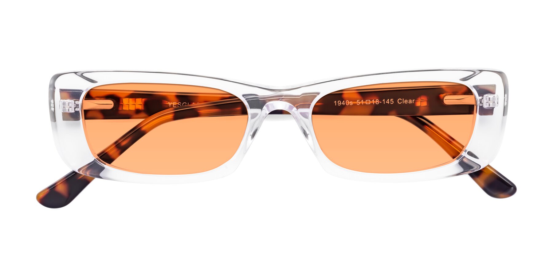 Folded Front of 1940s in Clear with Medium Orange Tinted Lenses