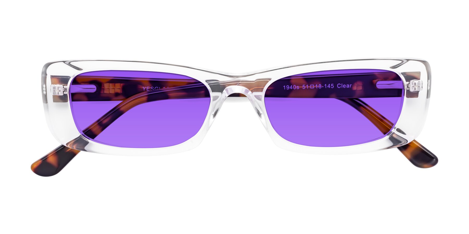 Folded Front of 1940s in Clear with Purple Tinted Lenses
