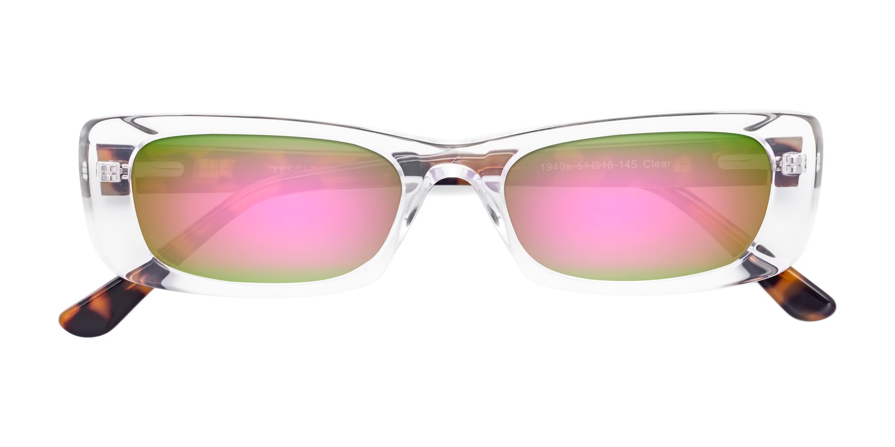 Folded Front of 1940s in Clear with Pink Mirrored Lenses