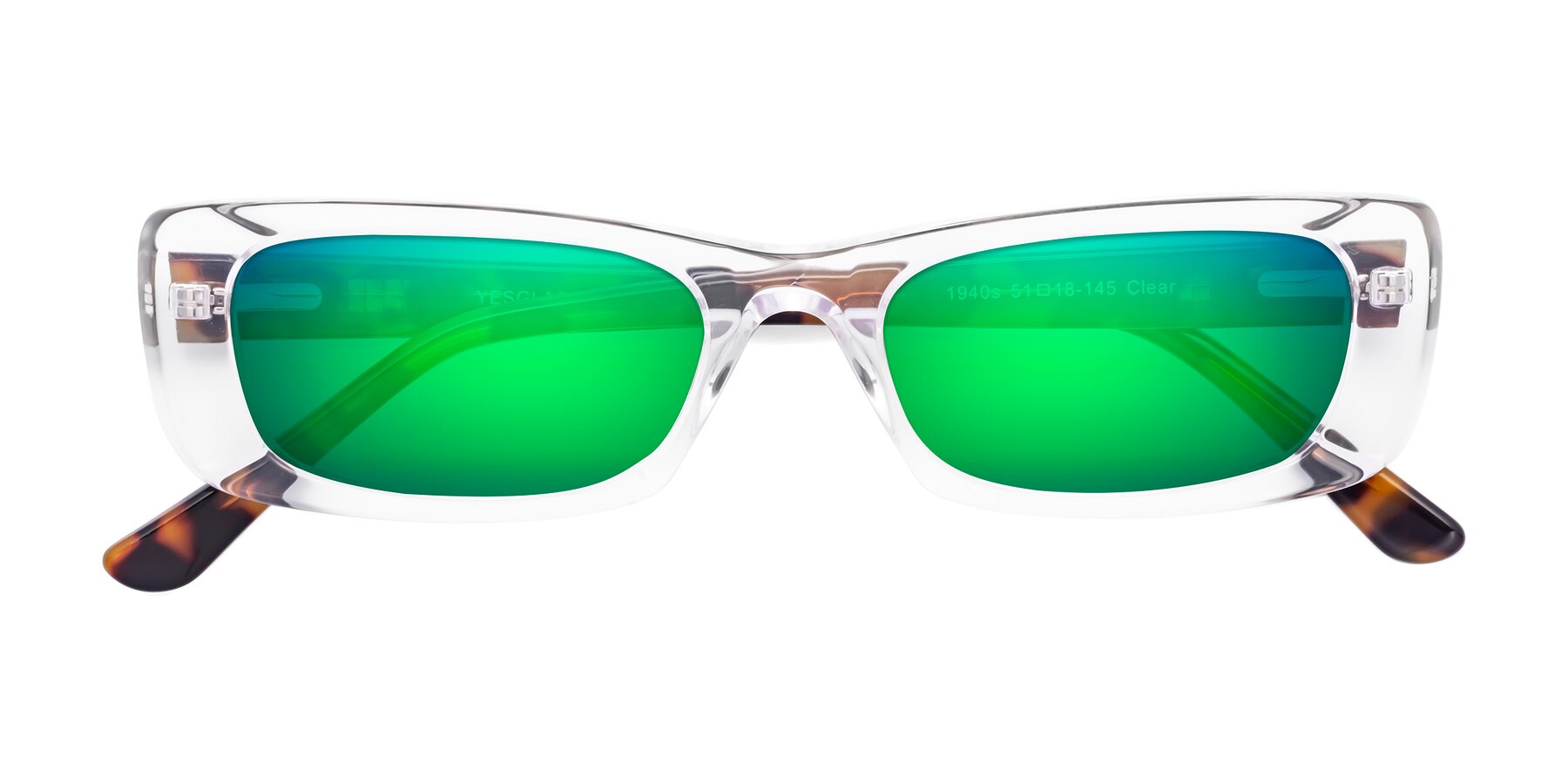 Folded Front of 1940s in Clear with Green Mirrored Lenses