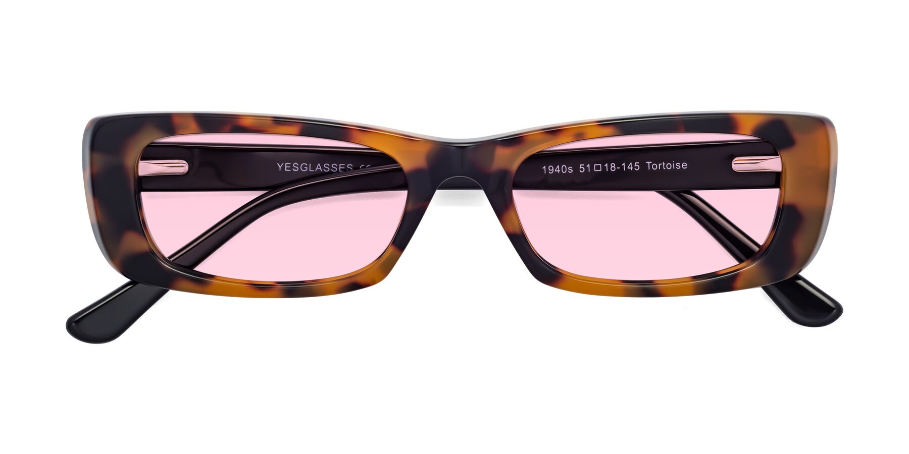 Folded Front of 1940s in Tortoise with Light Pink Tinted Lenses