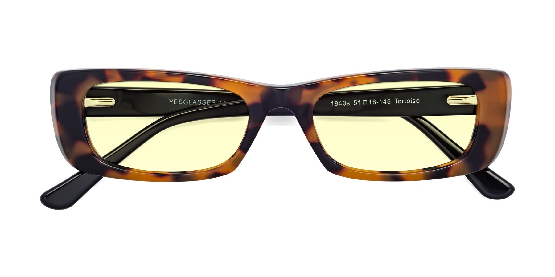 Folded Front of 1940s in Tortoise with Light Yellow Tinted Lenses