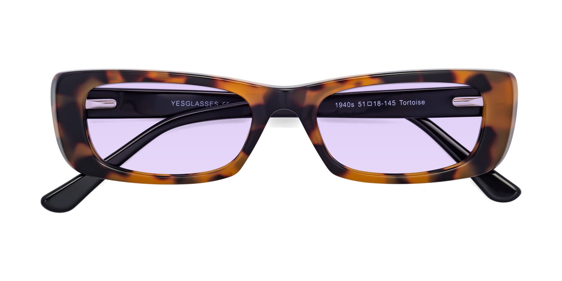 Folded Front of 1940s in Tortoise with Light Purple Tinted Lenses