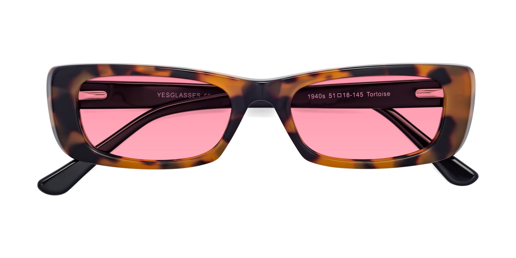 Folded Front of 1940s in Tortoise with Pink Tinted Lenses