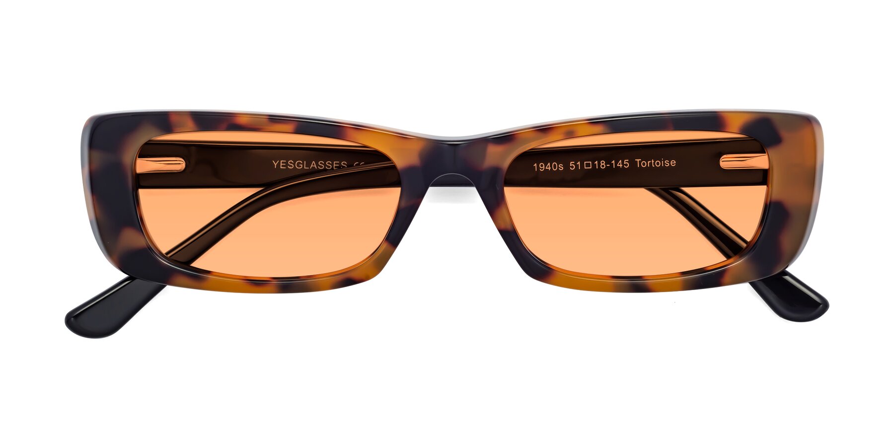 Folded Front of 1940s in Tortoise with Medium Orange Tinted Lenses