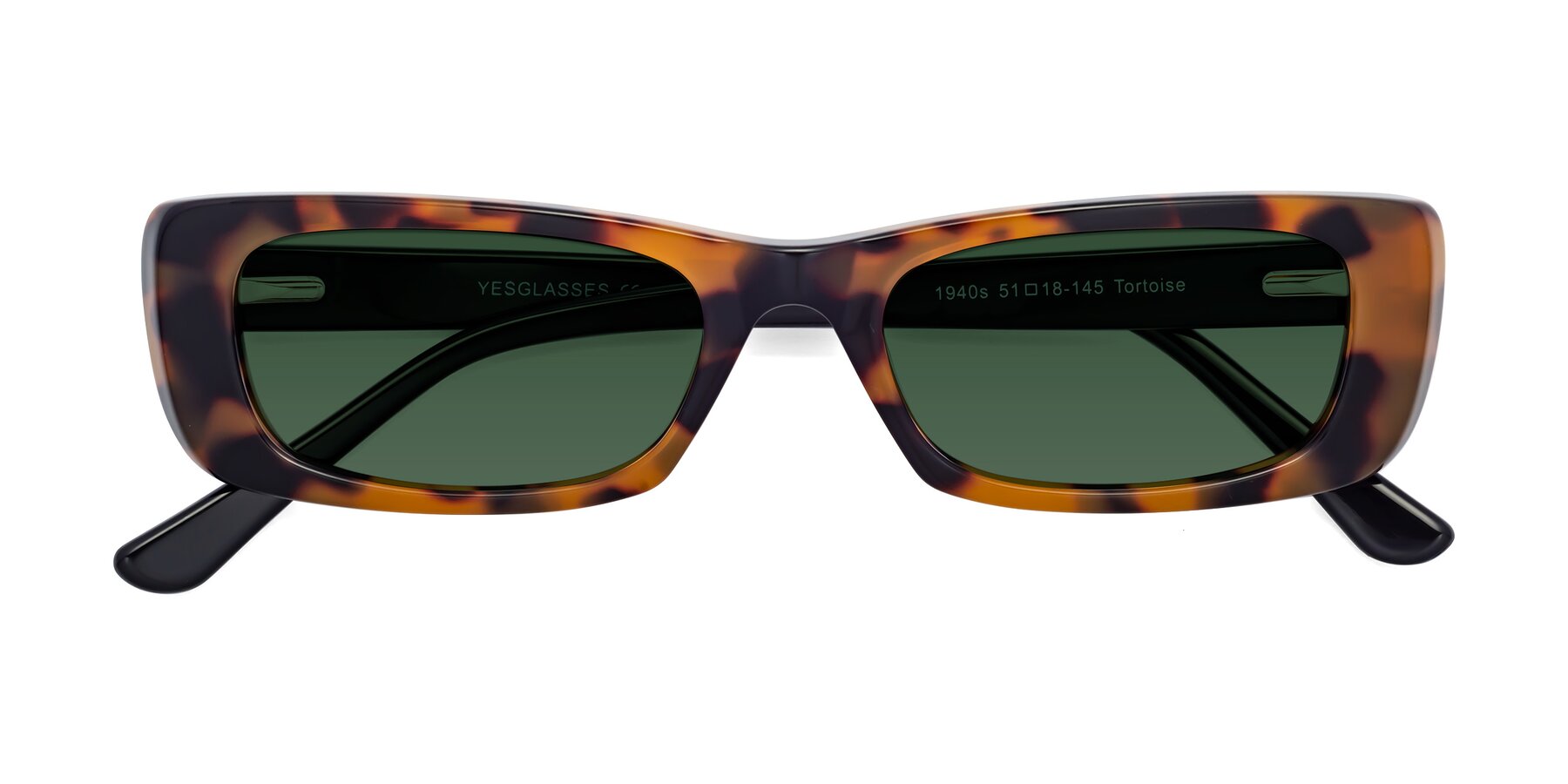 Folded Front of 1940s in Tortoise with Green Tinted Lenses
