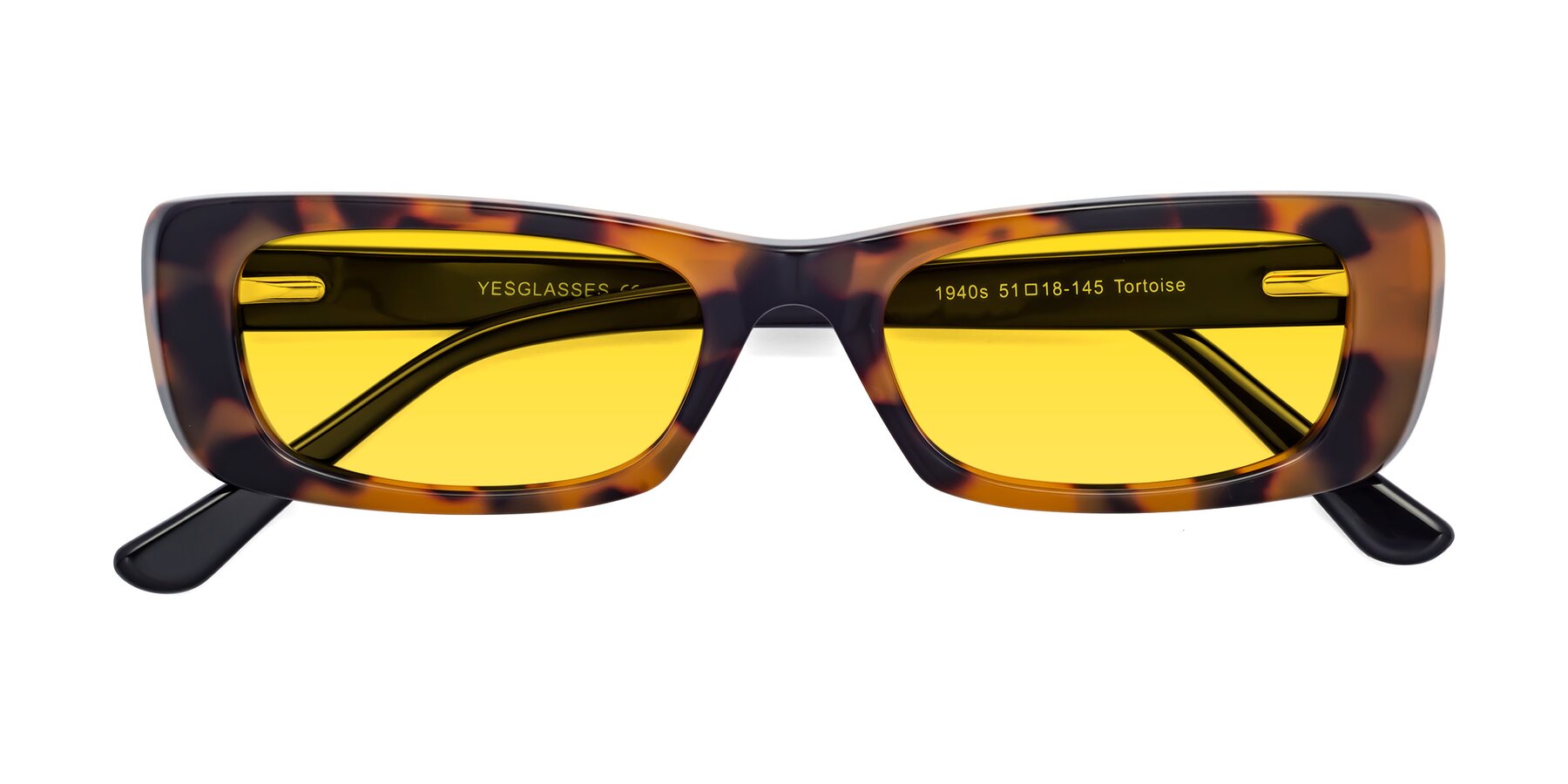 Folded Front of 1940s in Tortoise with Yellow Tinted Lenses