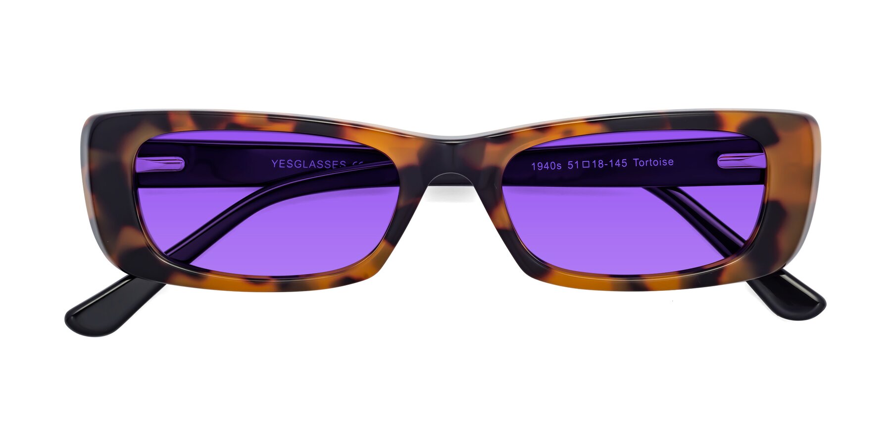 Folded Front of 1940s in Tortoise with Purple Tinted Lenses