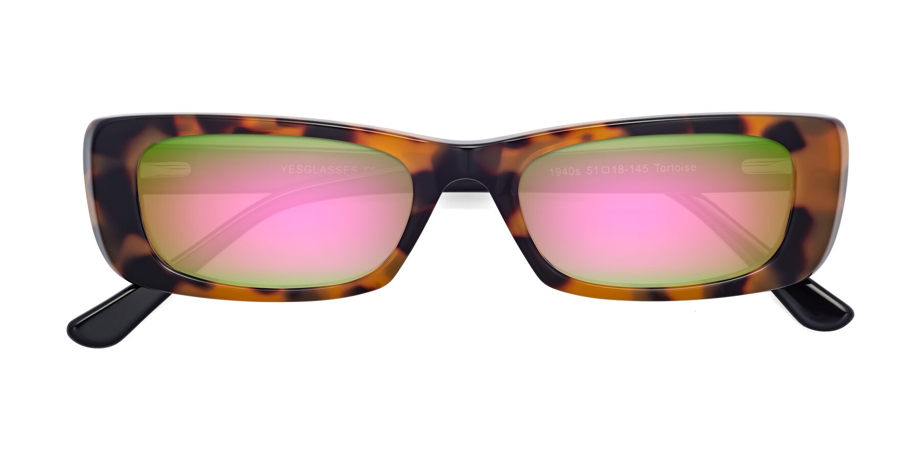 Folded Front of 1940s in Tortoise with Pink Mirrored Lenses