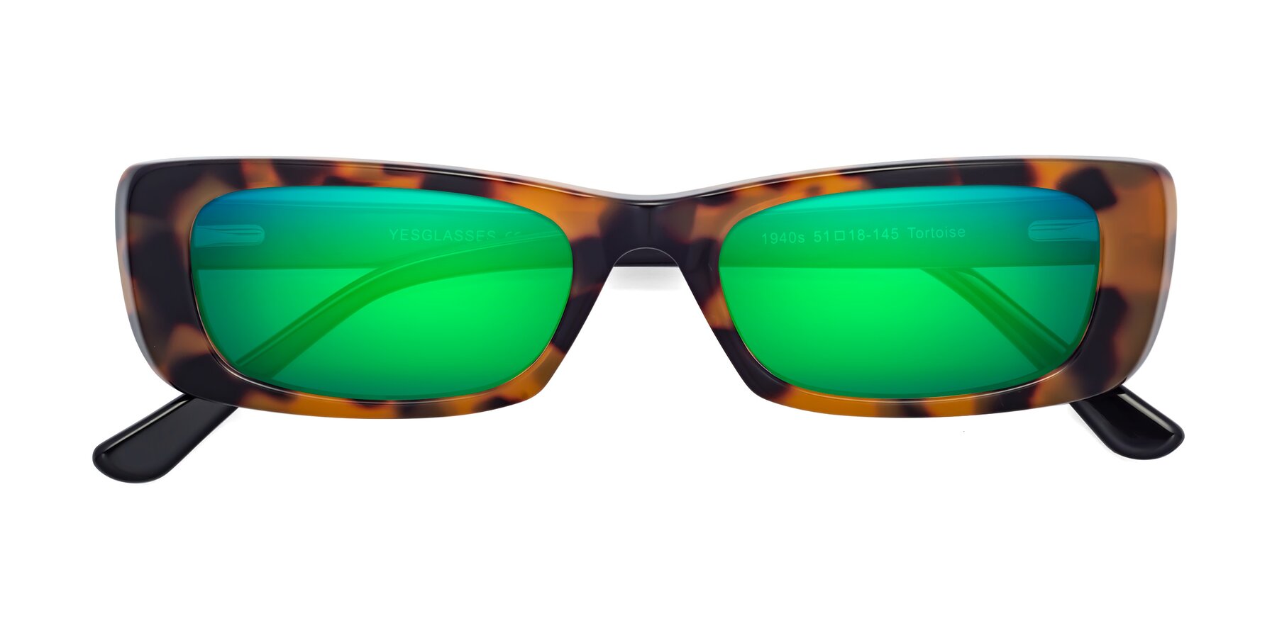 Folded Front of 1940s in Tortoise with Green Mirrored Lenses
