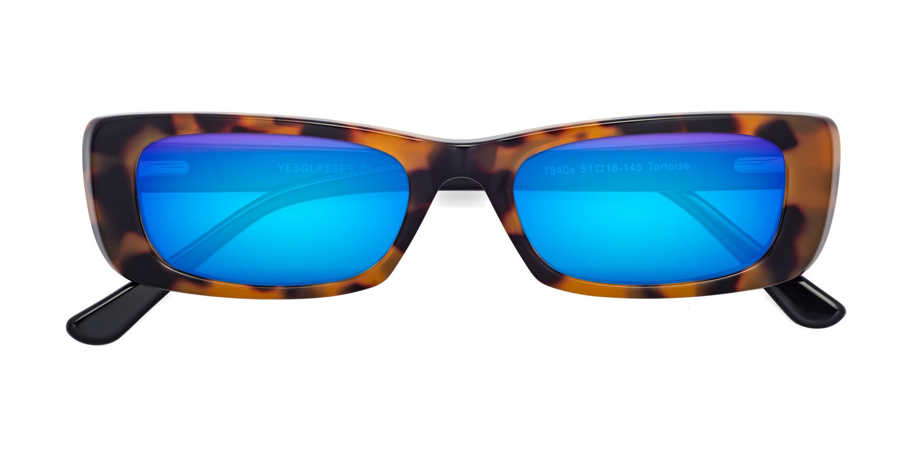Folded Front of 1940s in Tortoise with Blue Mirrored Lenses