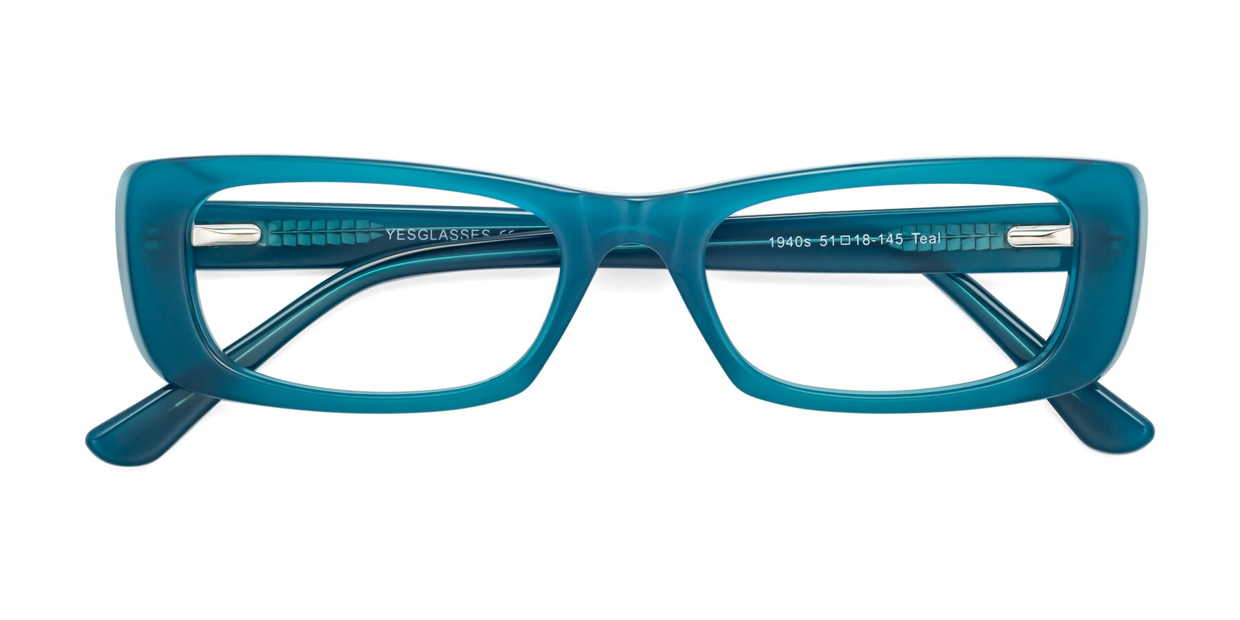 Folded Front of 1940s in Teal with Clear Eyeglass Lenses