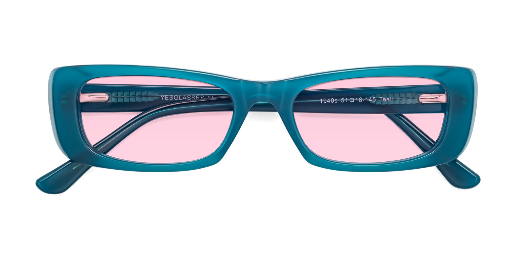 Folded Front of 1940s in Teal with Light Pink Tinted Lenses