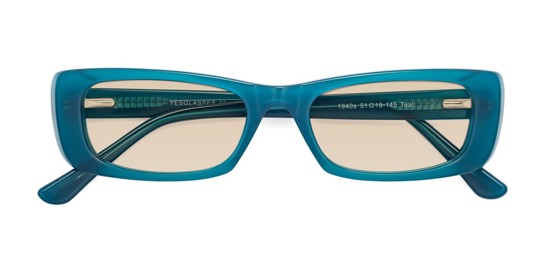 Folded Front of 1940s in Teal with Light Brown Tinted Lenses
