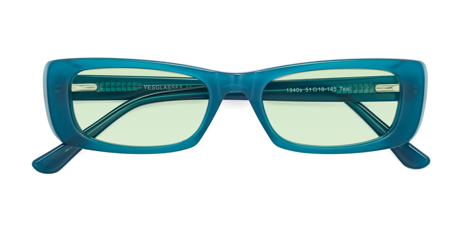 Folded Front of 1940s in Teal with Light Green Tinted Lenses