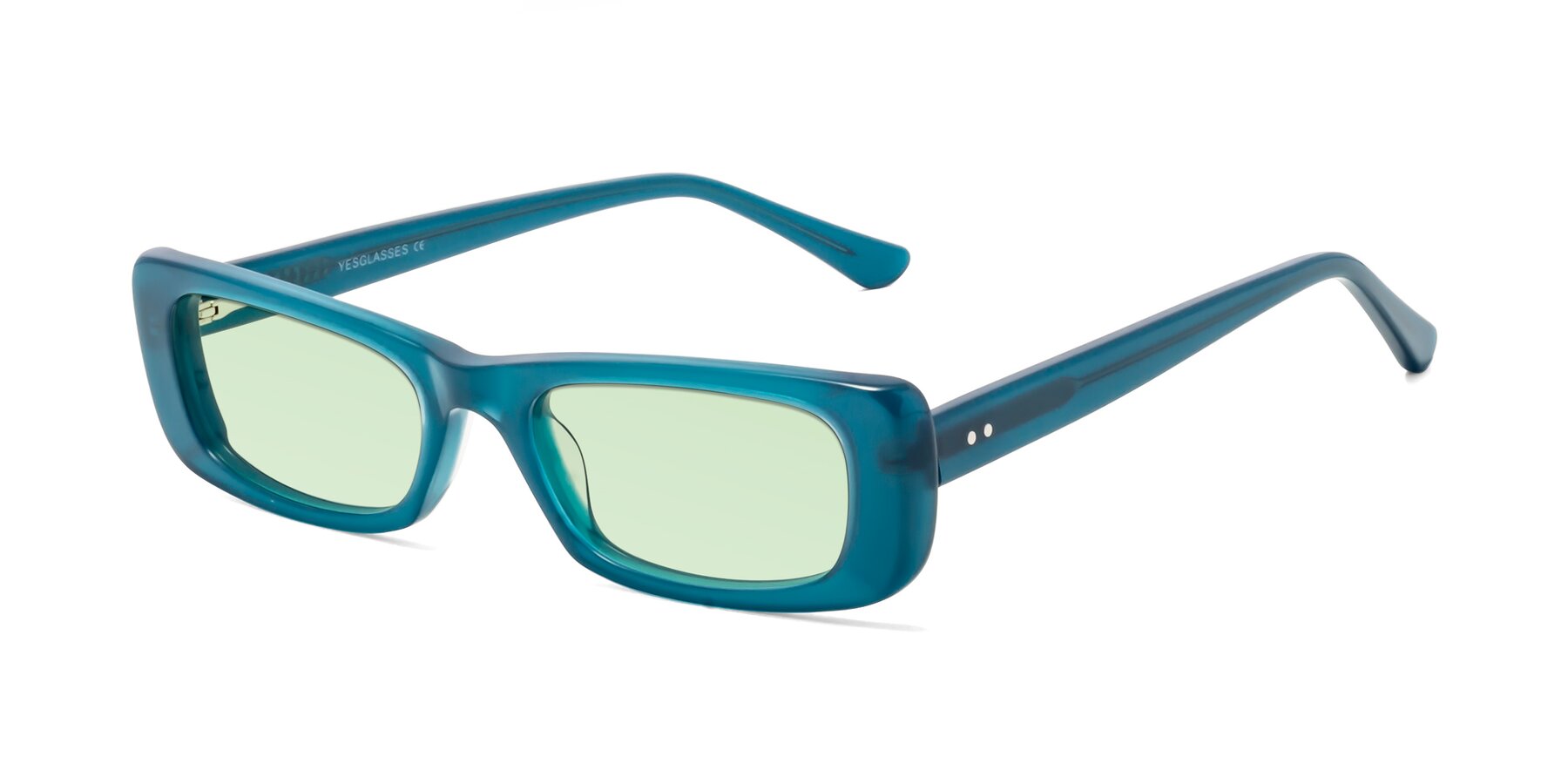Angle of 1940s in Teal with Light Green Tinted Lenses