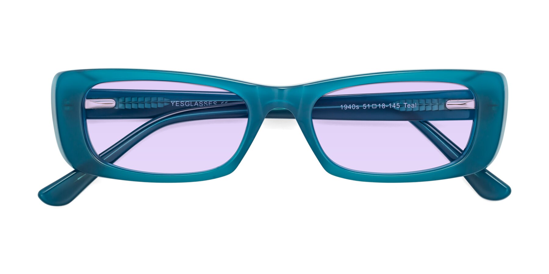 Folded Front of 1940s in Teal with Light Purple Tinted Lenses