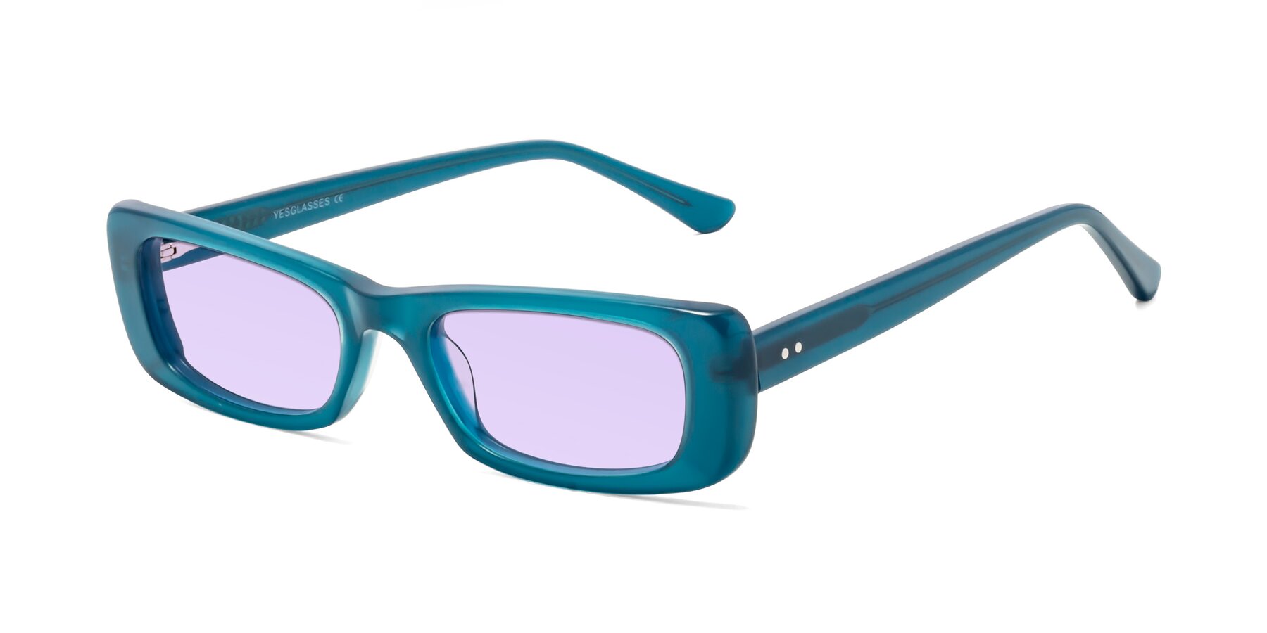Angle of 1940s in Teal with Light Purple Tinted Lenses