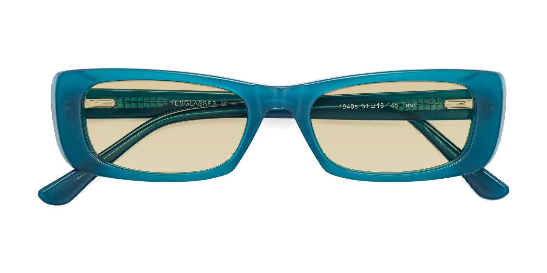 Folded Front of 1940s in Teal with Light Champagne Tinted Lenses