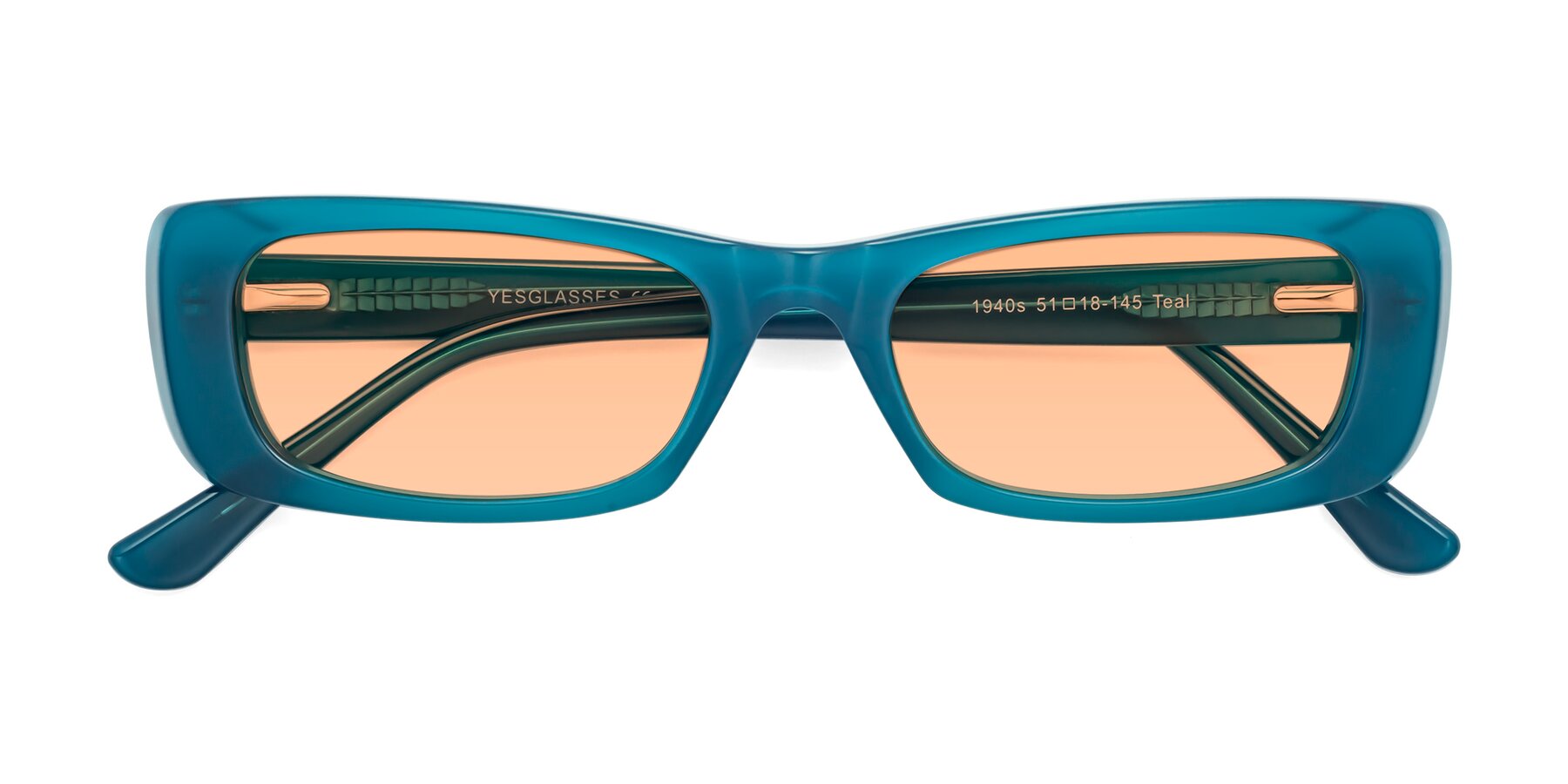 Folded Front of 1940s in Teal with Light Orange Tinted Lenses