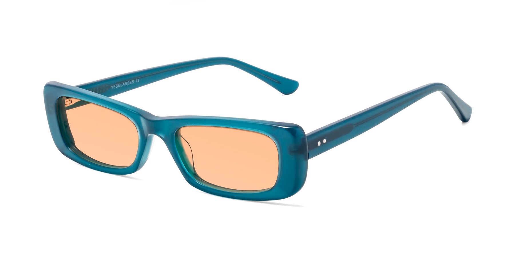 Angle of 1940s in Teal with Light Orange Tinted Lenses