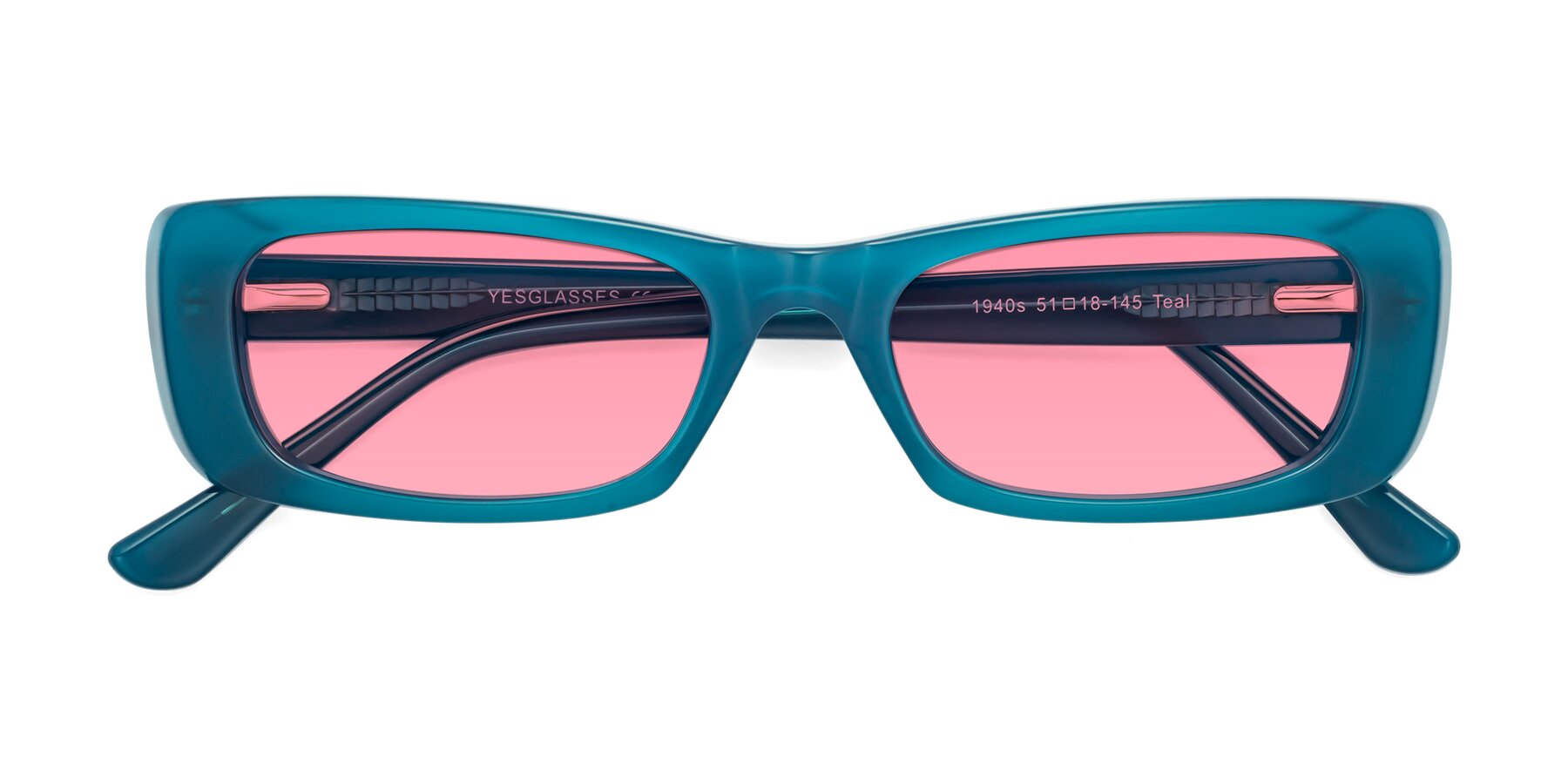 Folded Front of 1940s in Teal with Pink Tinted Lenses