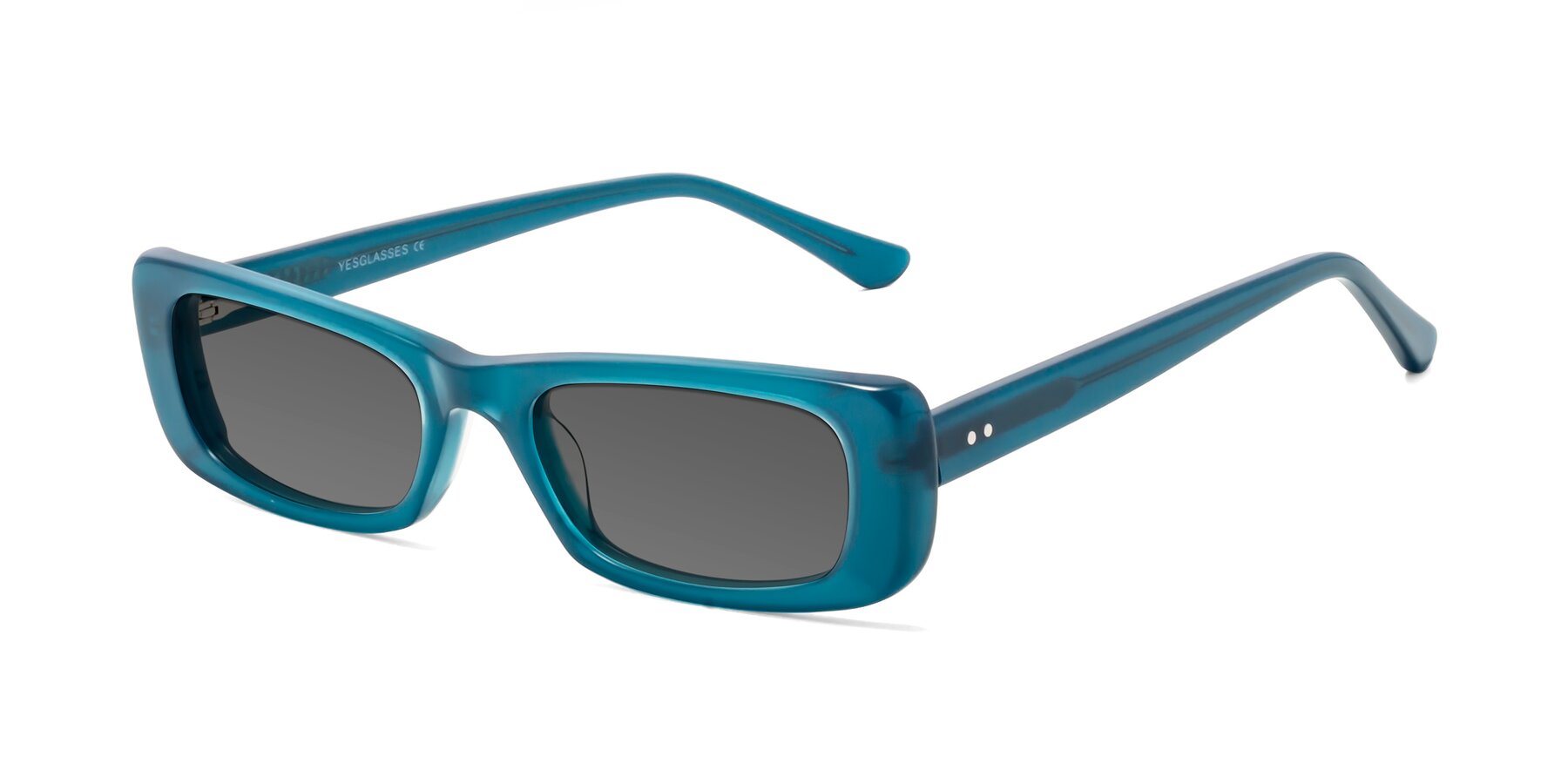 Angle of 1940s in Teal with Medium Gray Tinted Lenses