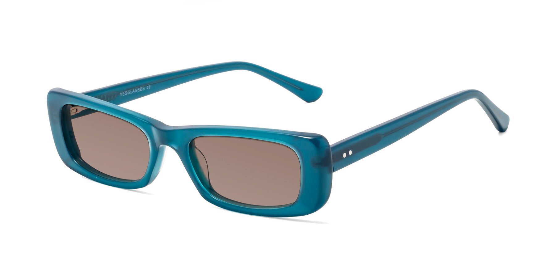 Angle of 1940s in Teal with Medium Brown Tinted Lenses