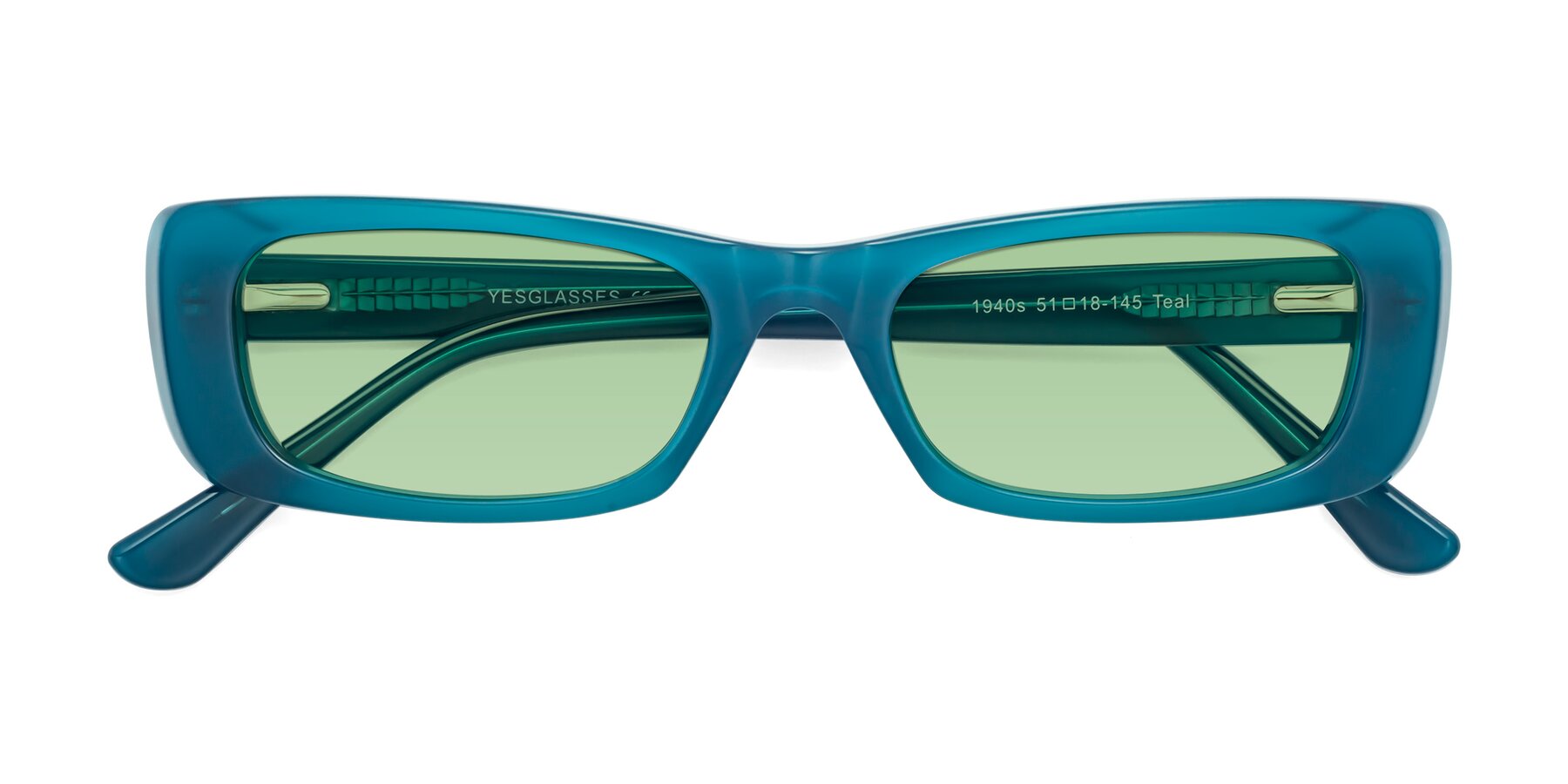 Folded Front of 1940s in Teal with Medium Green Tinted Lenses