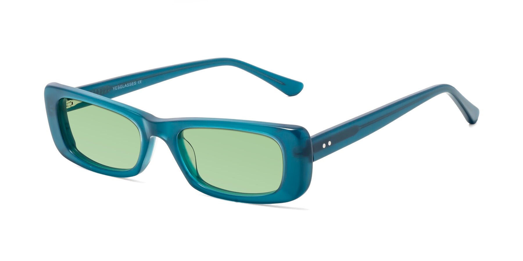 Angle of 1940s in Teal with Medium Green Tinted Lenses