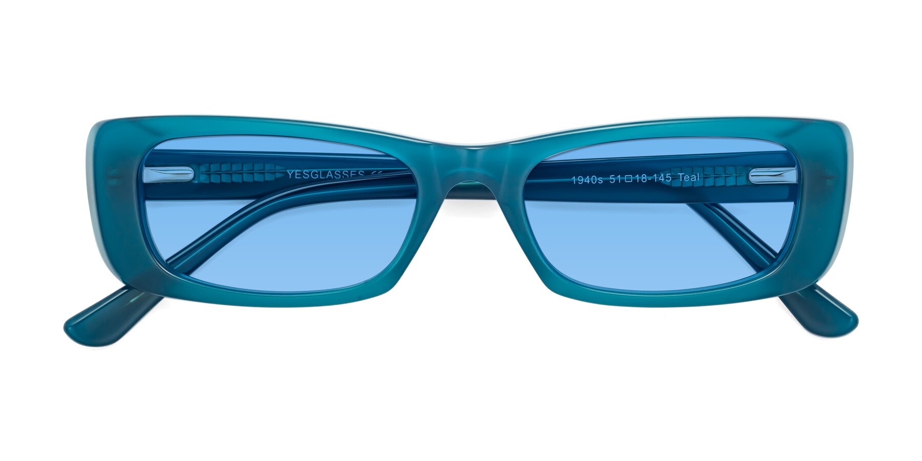 Folded Front of 1940s in Teal with Medium Blue Tinted Lenses