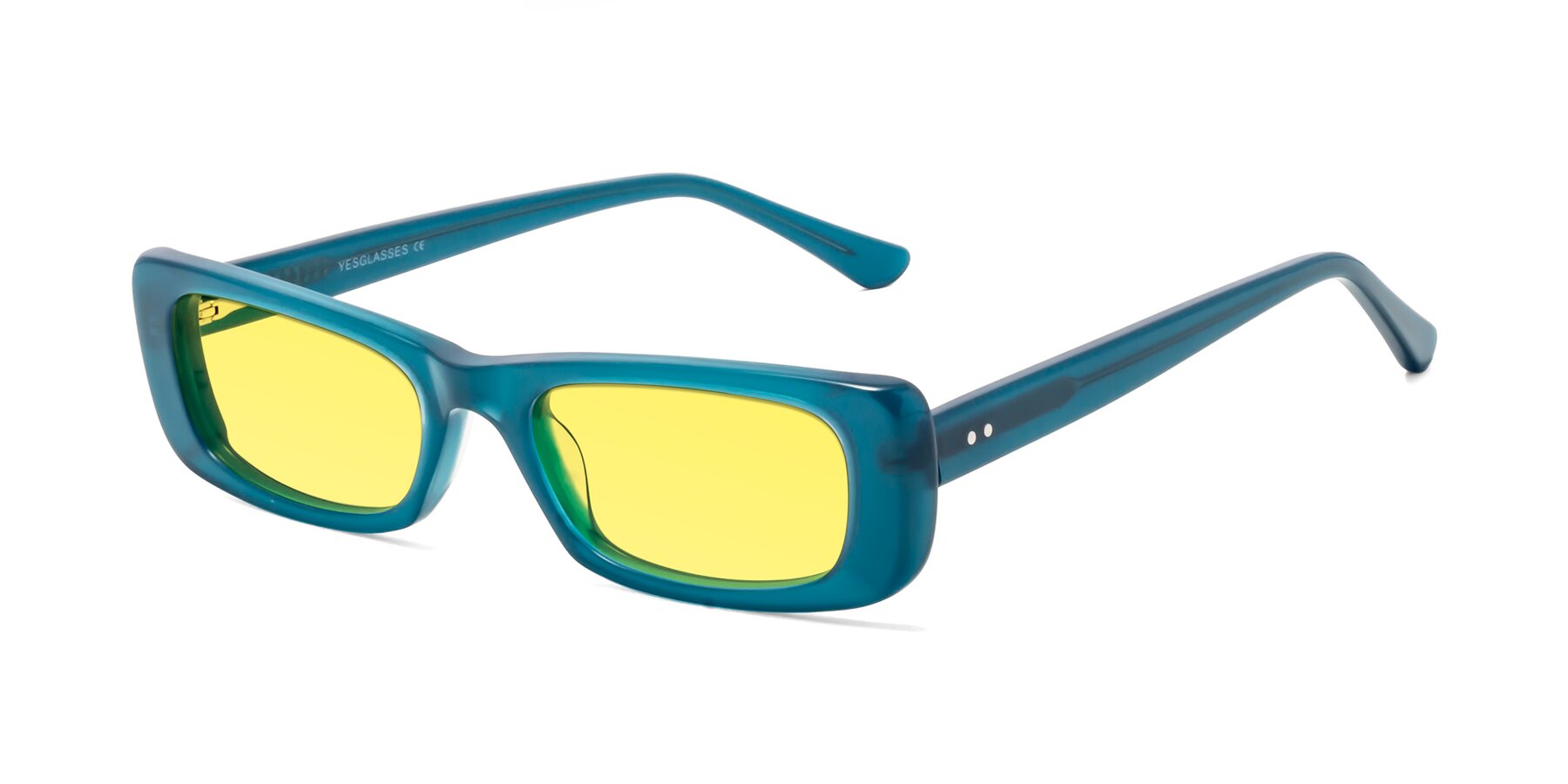 Angle of 1940s in Teal with Medium Yellow Tinted Lenses
