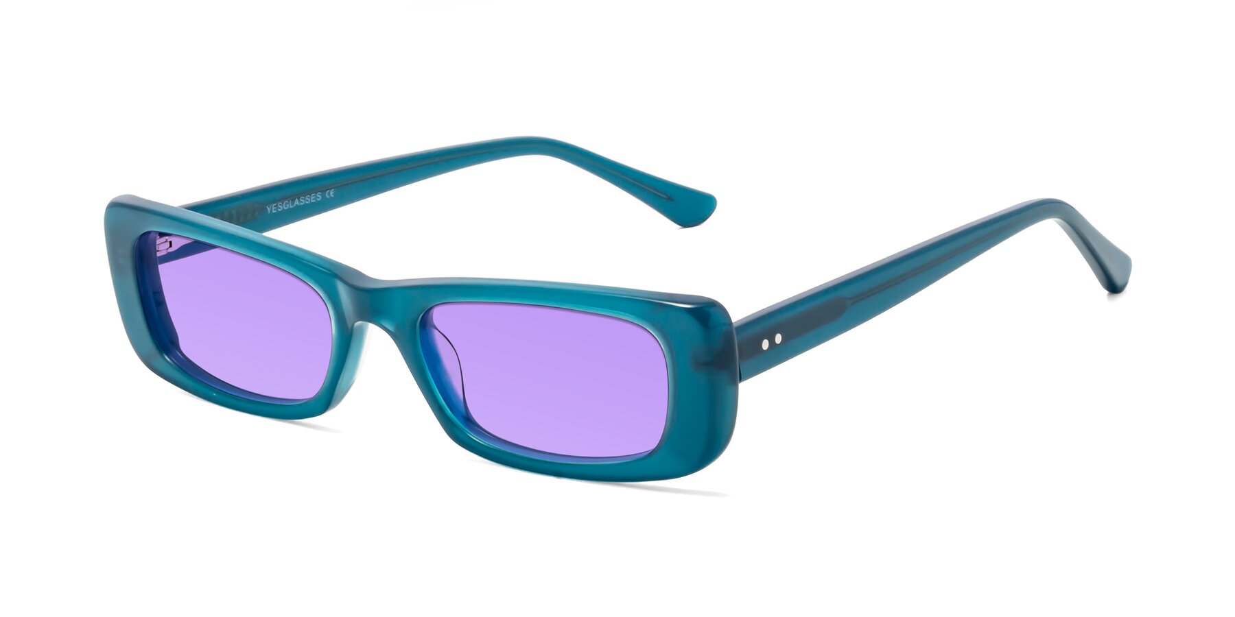 Angle of 1940s in Teal with Medium Purple Tinted Lenses