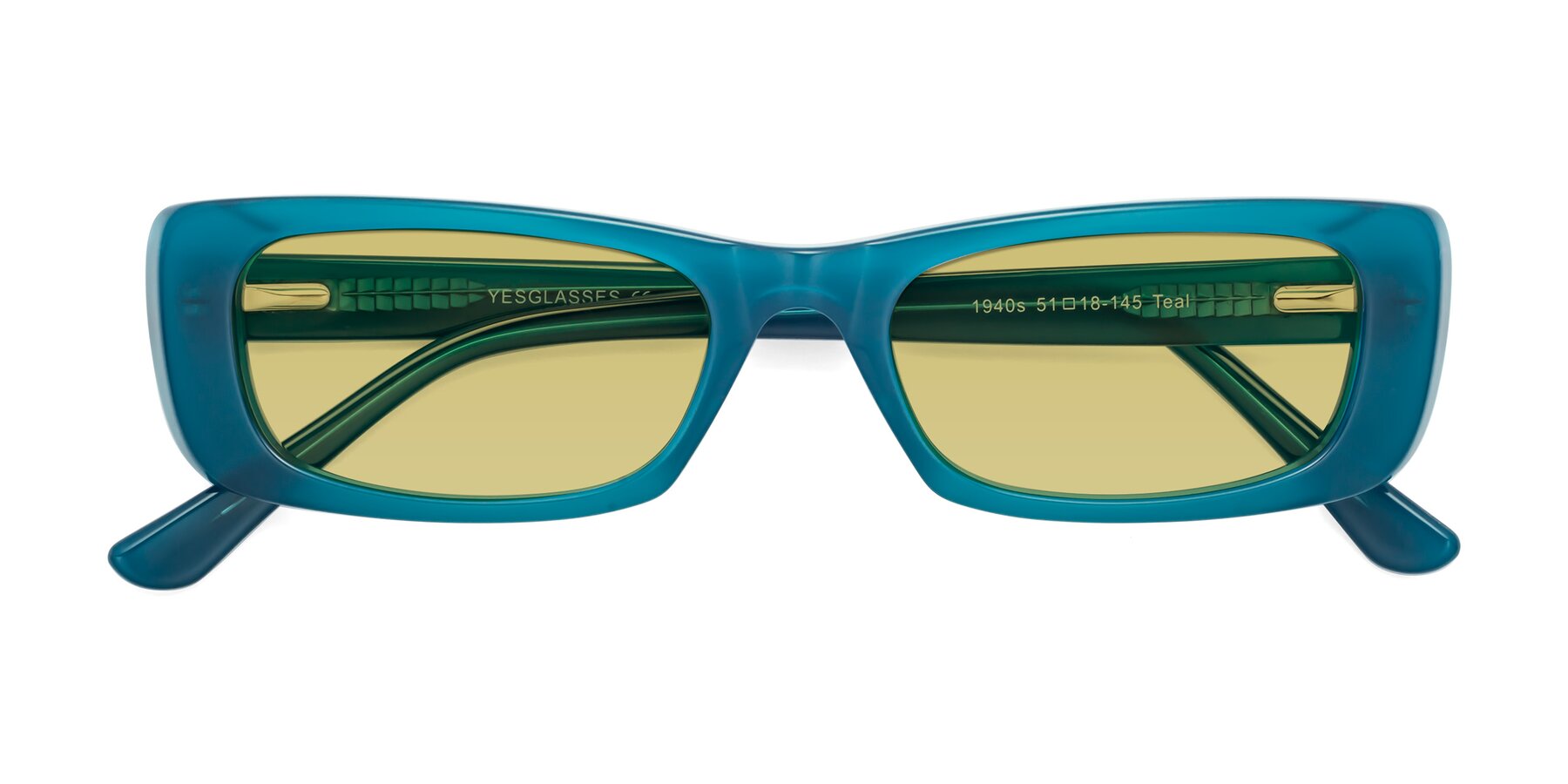 Folded Front of 1940s in Teal with Medium Champagne Tinted Lenses