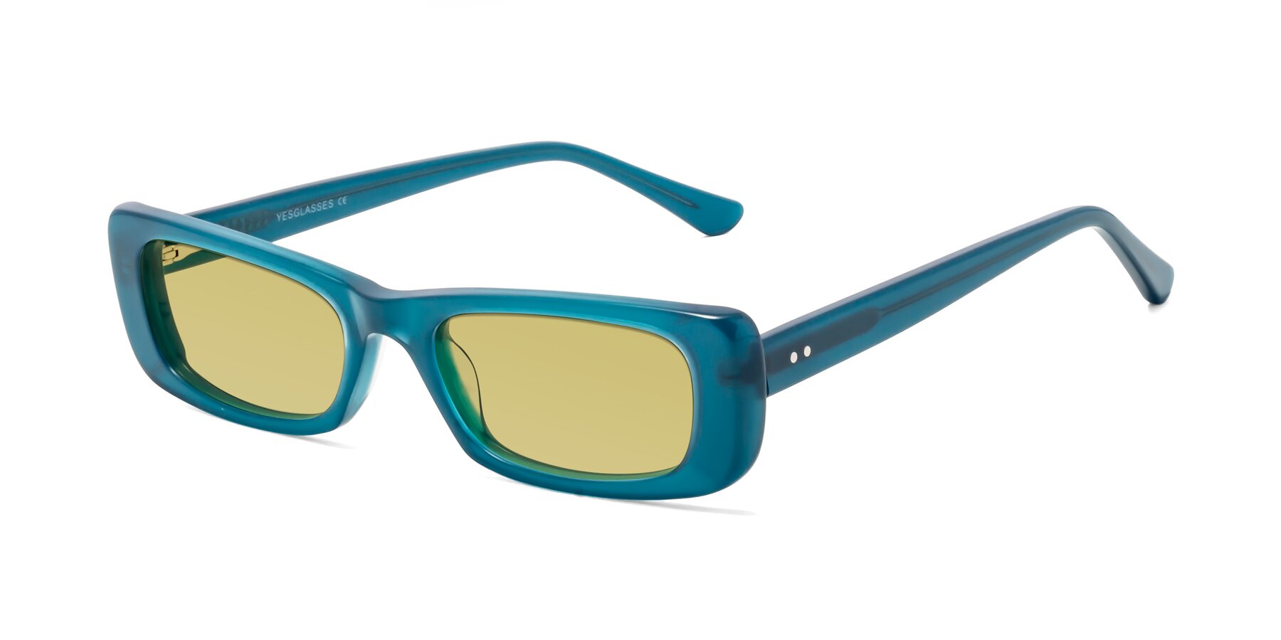 Angle of 1940s in Teal with Medium Champagne Tinted Lenses