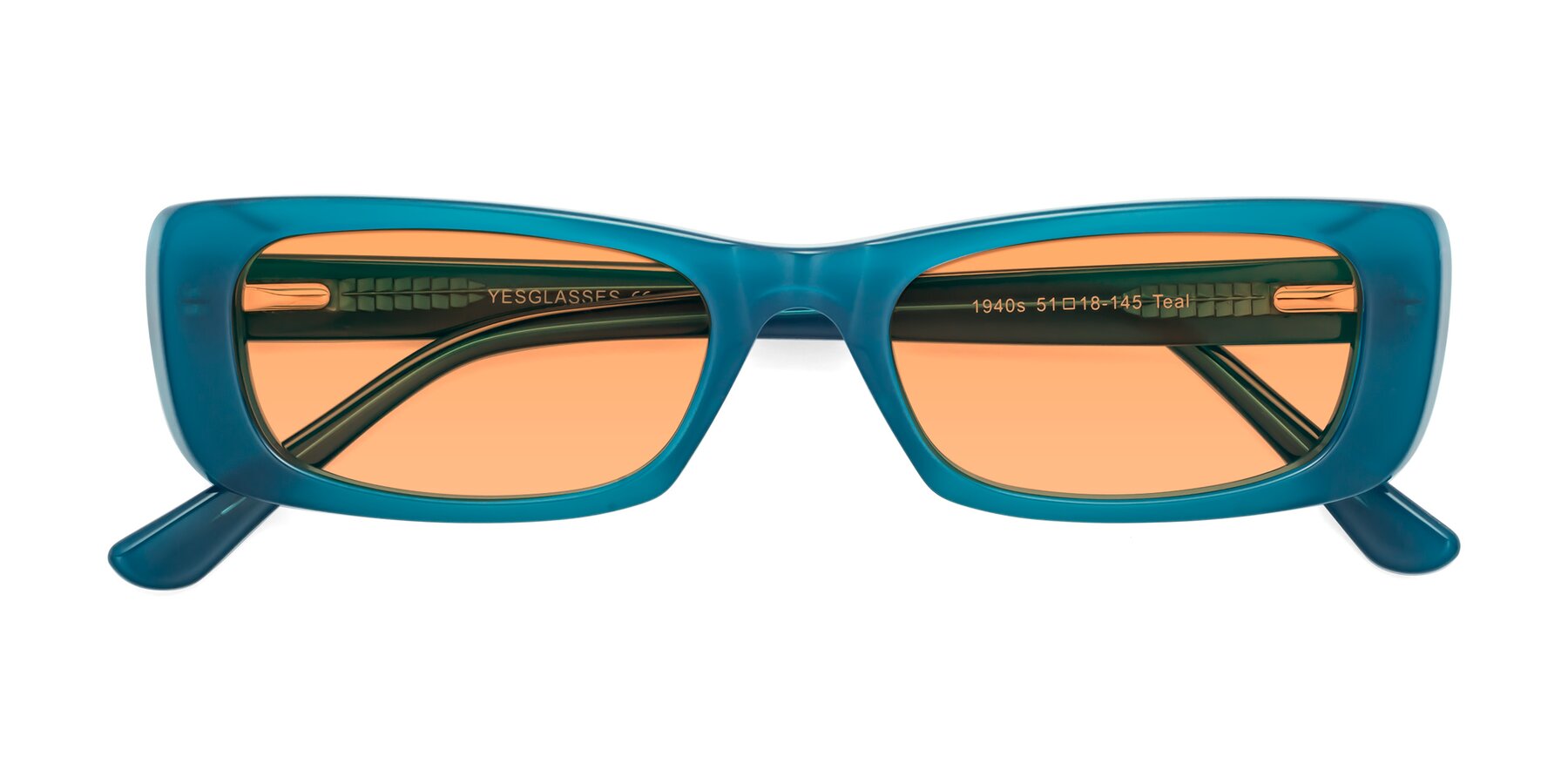 Folded Front of 1940s in Teal with Medium Orange Tinted Lenses