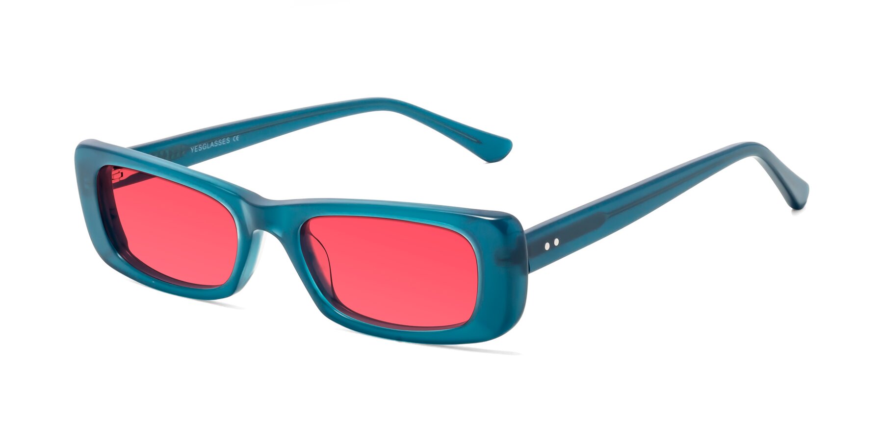 Angle of 1940s in Teal with Red Tinted Lenses