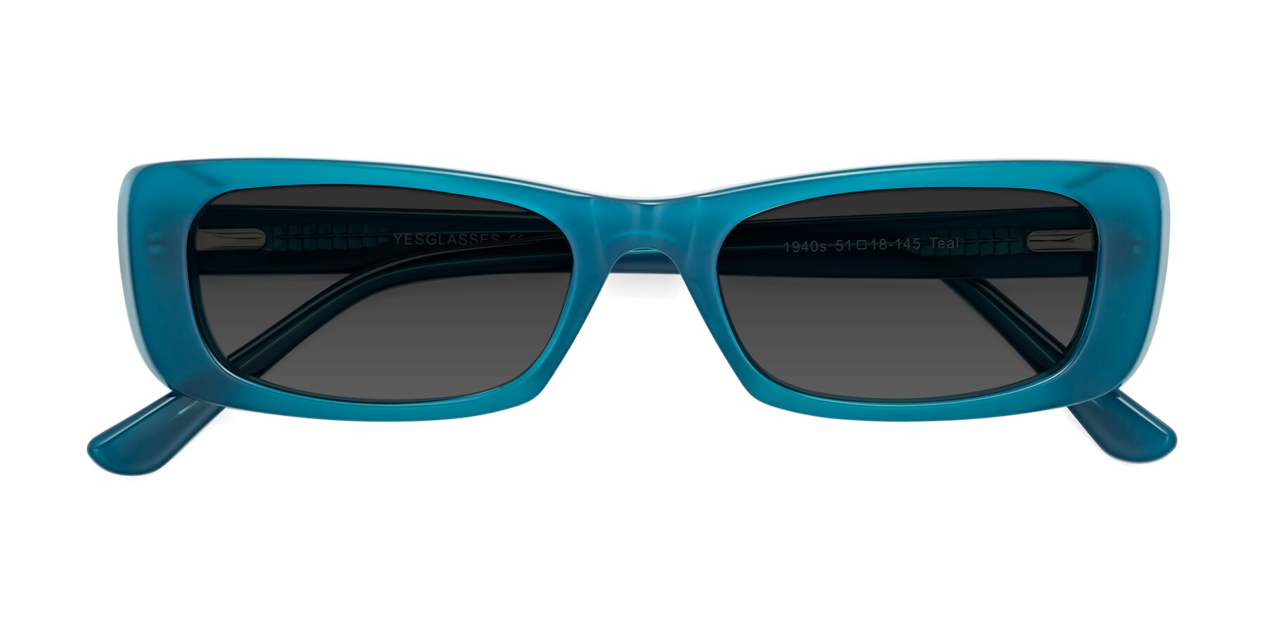 Folded Front of 1940s in Teal with Gray Tinted Lenses