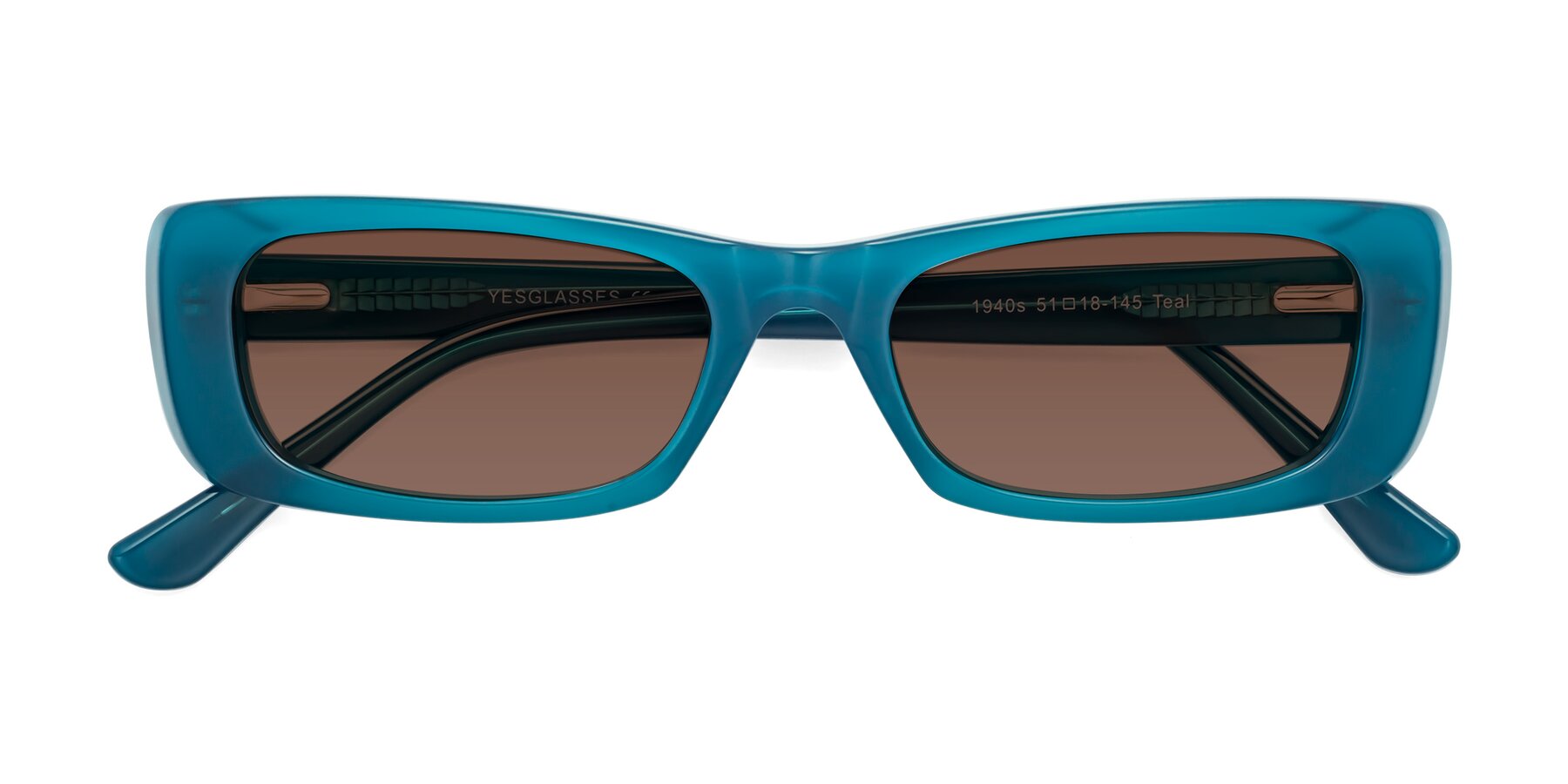Folded Front of 1940s in Teal with Brown Tinted Lenses