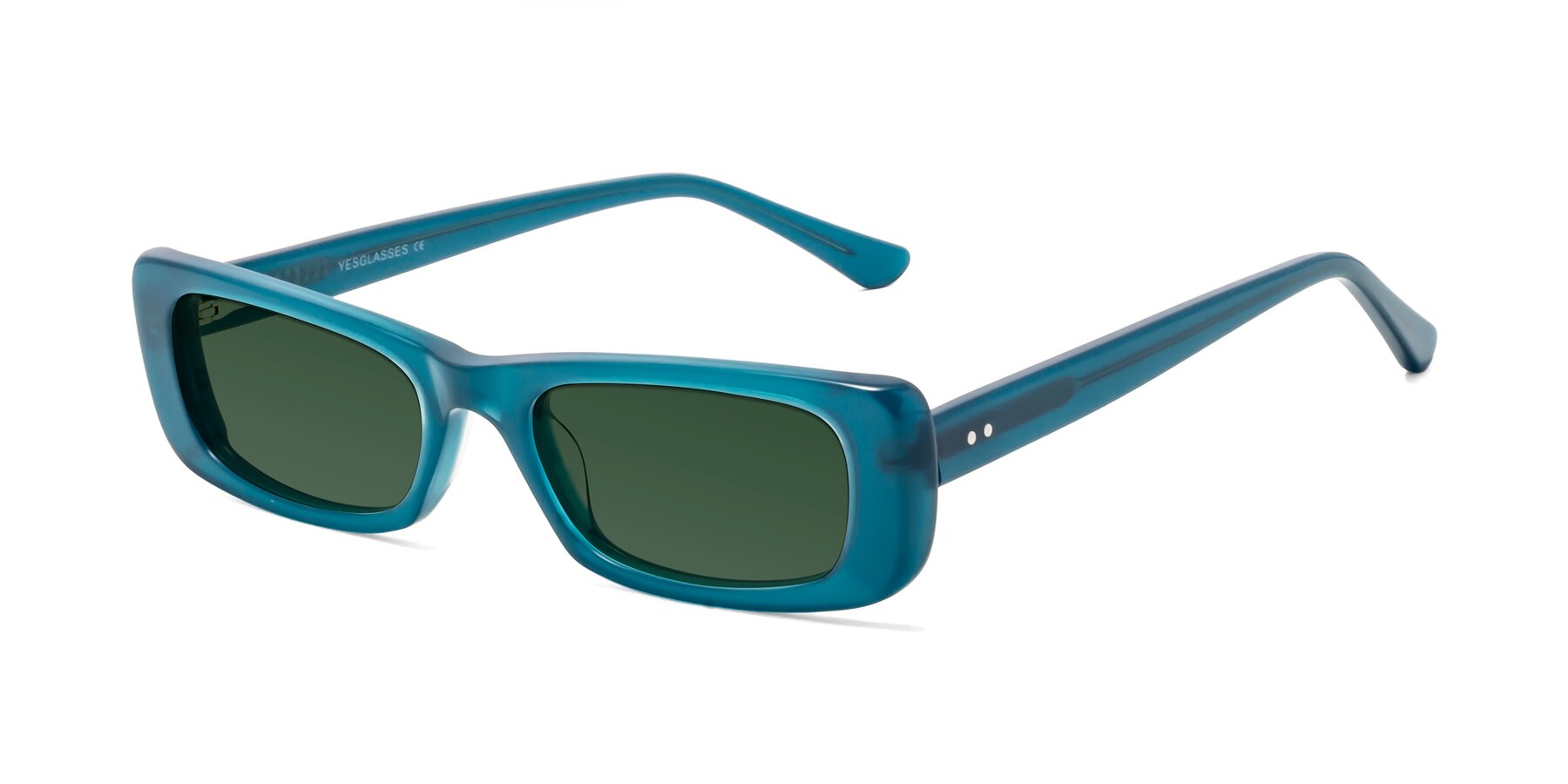 Angle of 1940s in Teal with Green Tinted Lenses