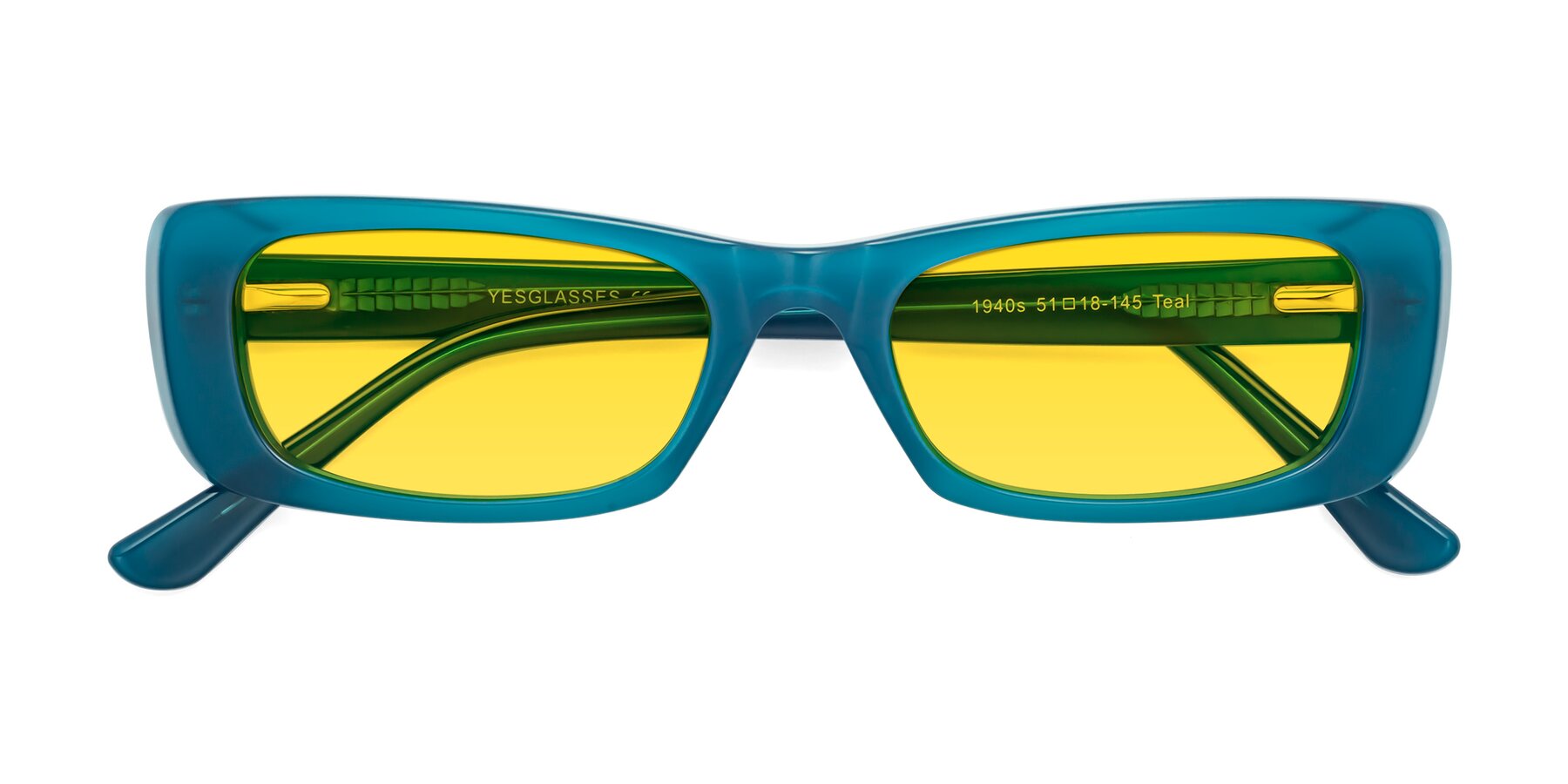 Folded Front of 1940s in Teal with Yellow Tinted Lenses