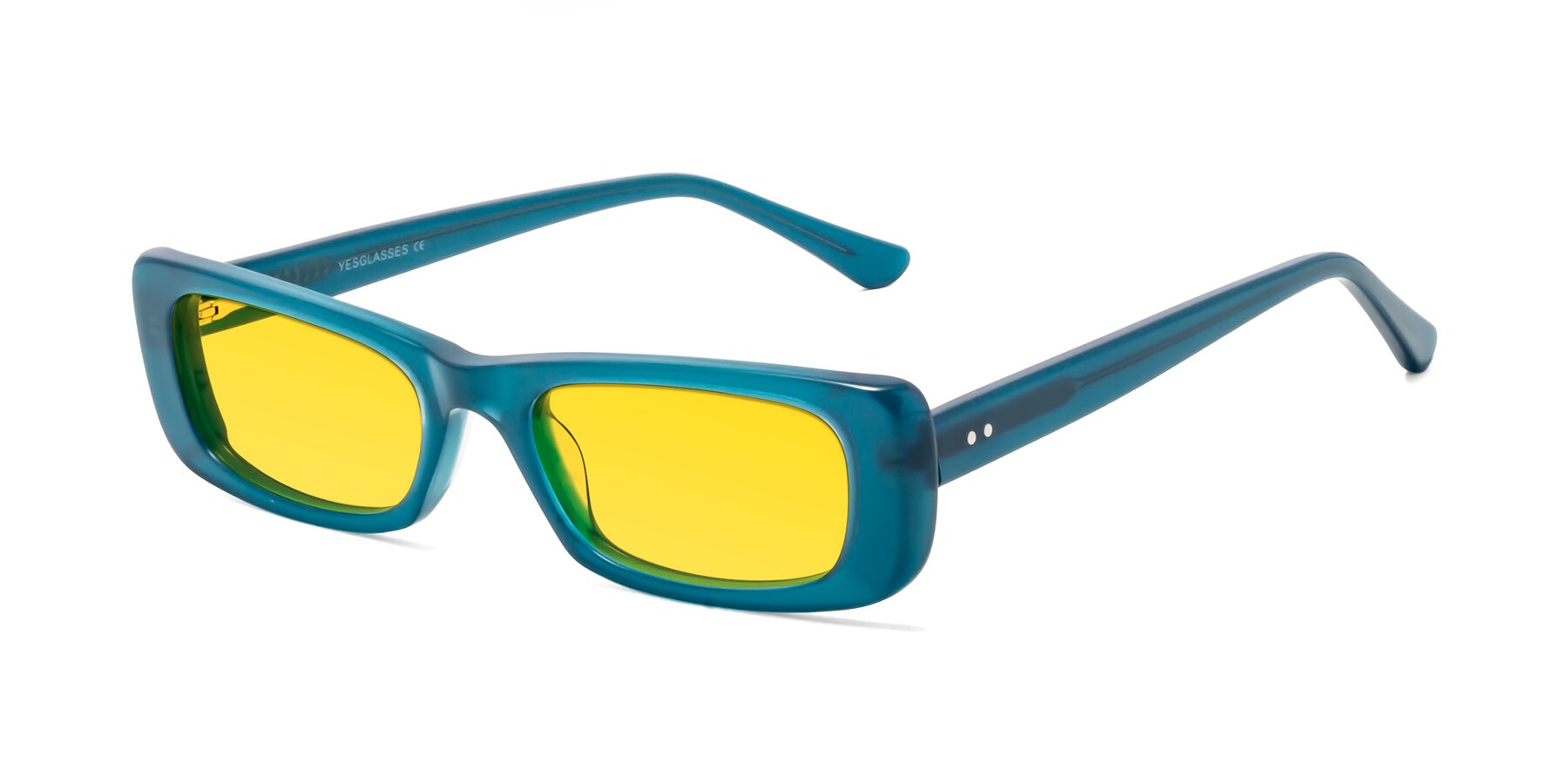 Angle of 1940s in Teal with Yellow Tinted Lenses