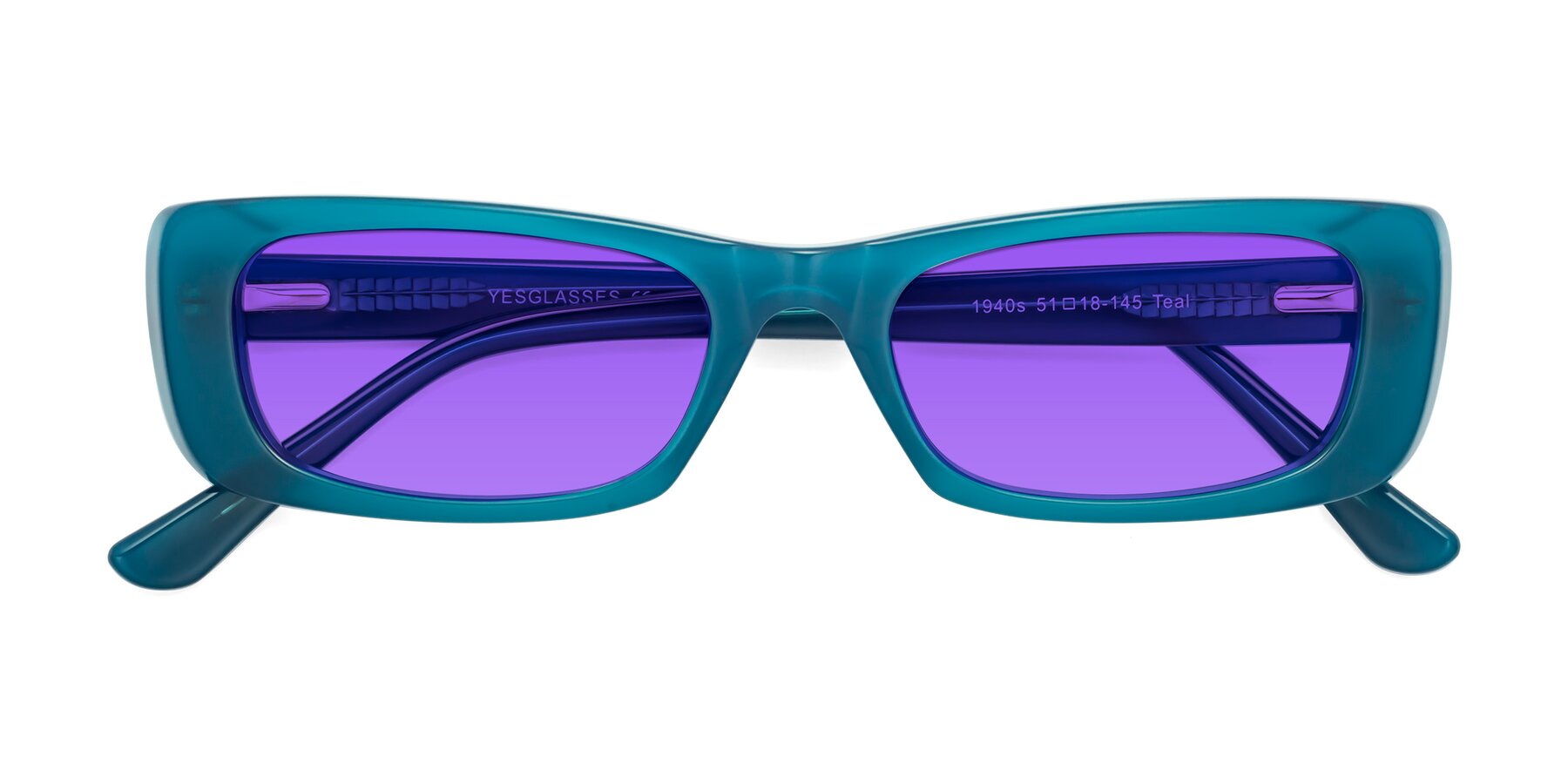 Folded Front of 1940s in Teal with Purple Tinted Lenses
