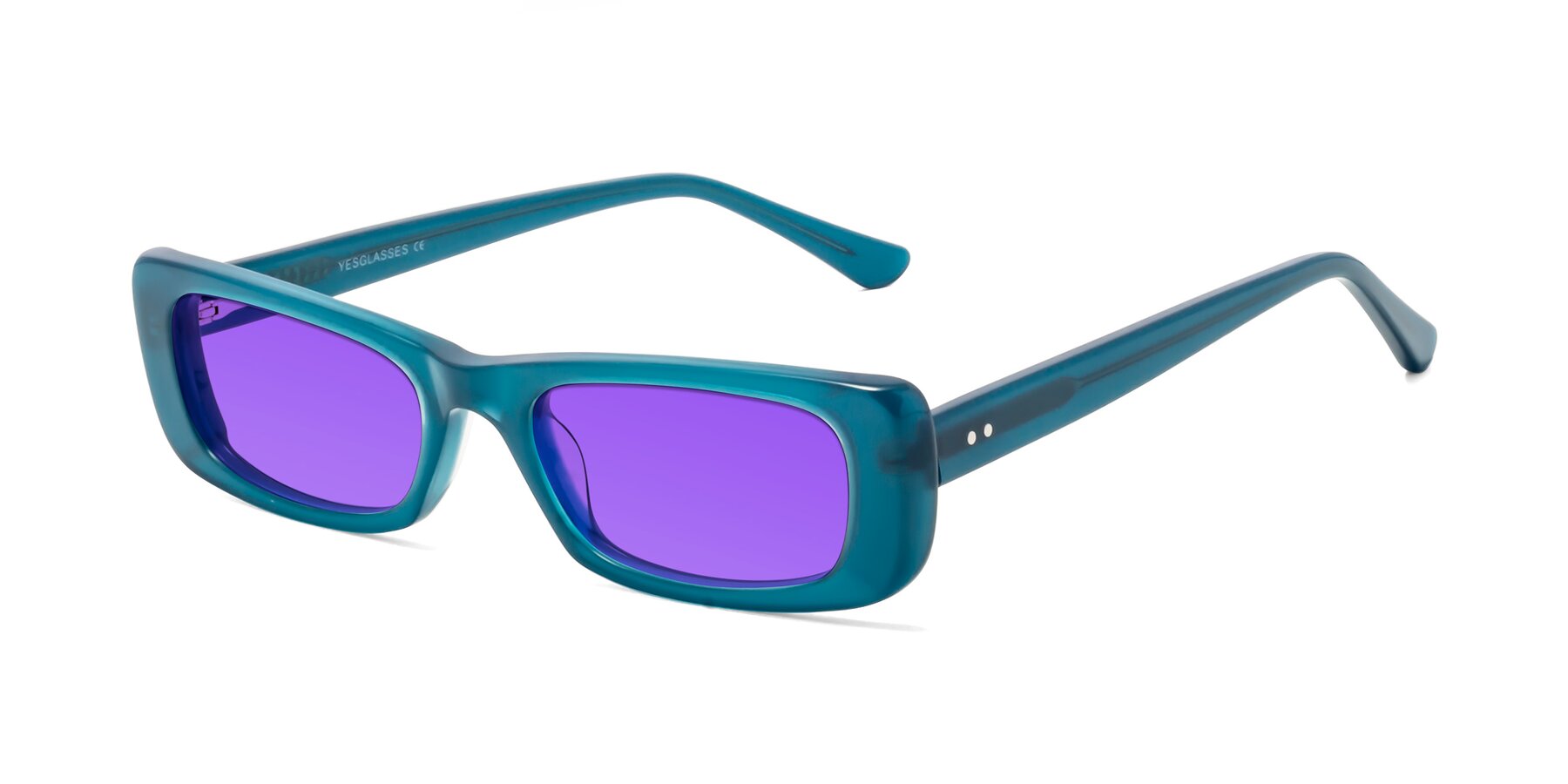 Angle of 1940s in Teal with Purple Tinted Lenses