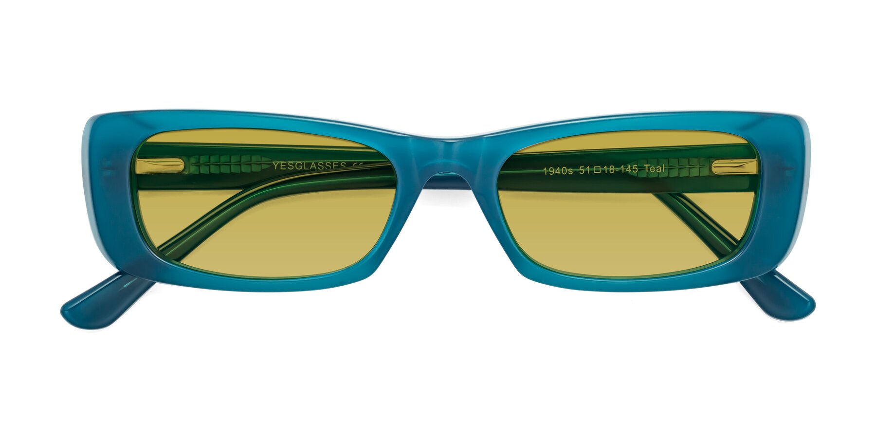 Folded Front of 1940s in Teal with Champagne Tinted Lenses