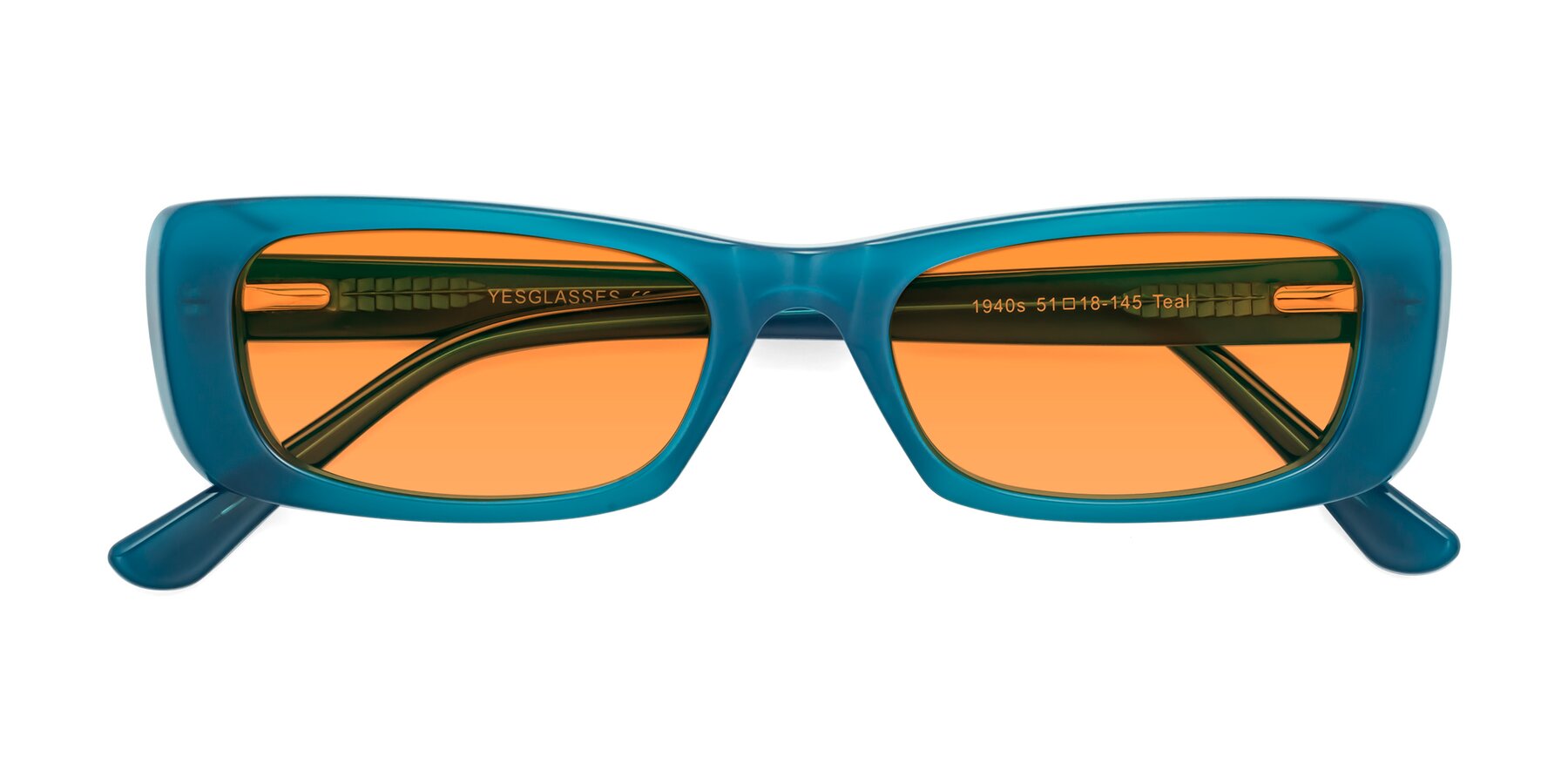 Folded Front of 1940s in Teal with Orange Tinted Lenses