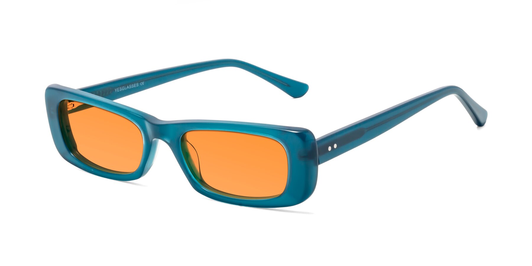 Angle of 1940s in Teal with Orange Tinted Lenses