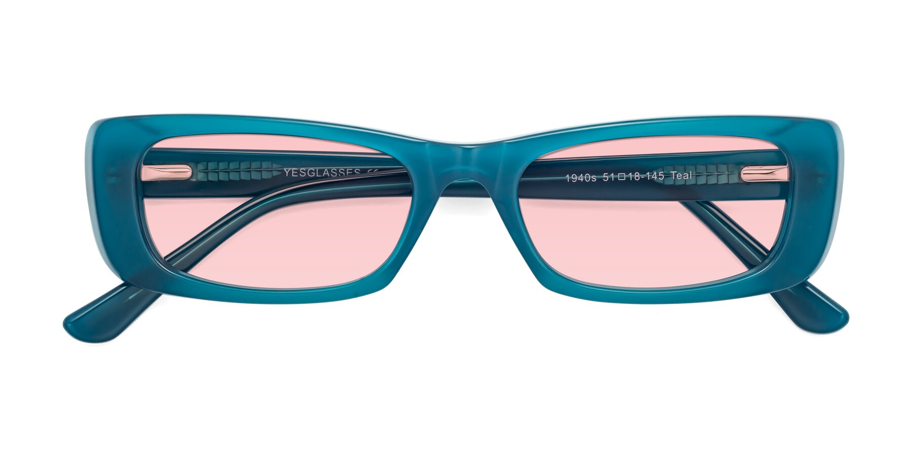 Folded Front of 1940s in Teal with Light Garnet Tinted Lenses